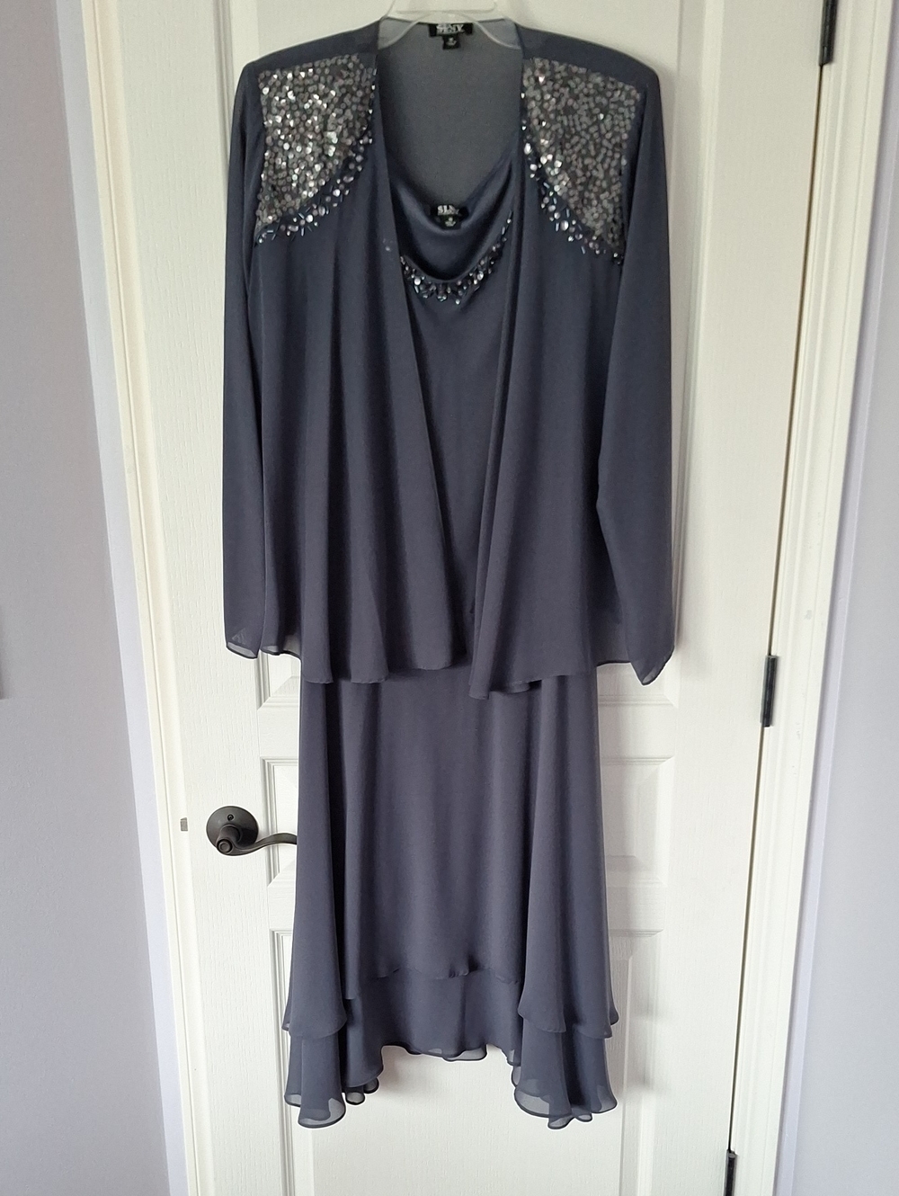 Charcoal Gray Beaded Womens Dress Set